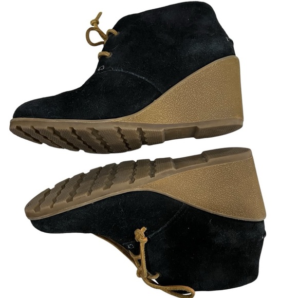 Sperry Women’s 8.5 Top Sider Stella Black Genuine Suede Lace Up Wedge Heel Boot - Picture 4 of 9